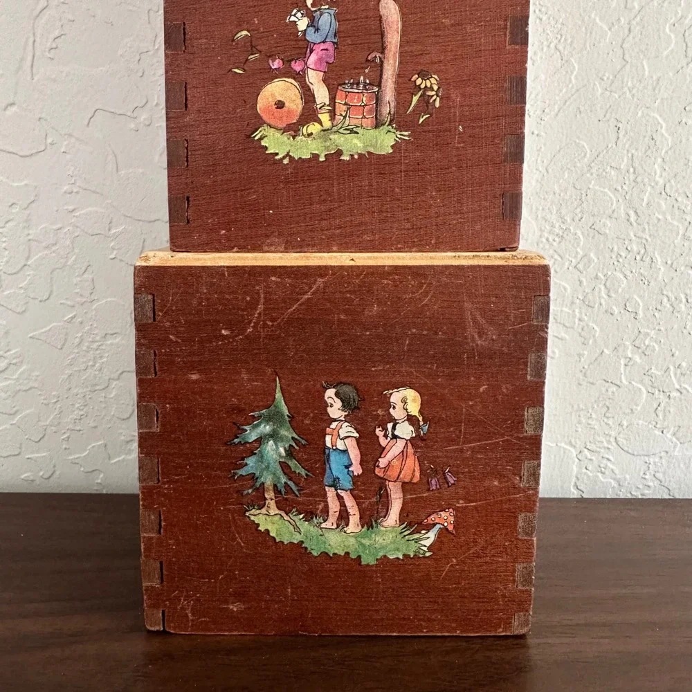 Vintage 30s‎ 40s Wooden Stacking Toy Dovetail Primitive Folk Art